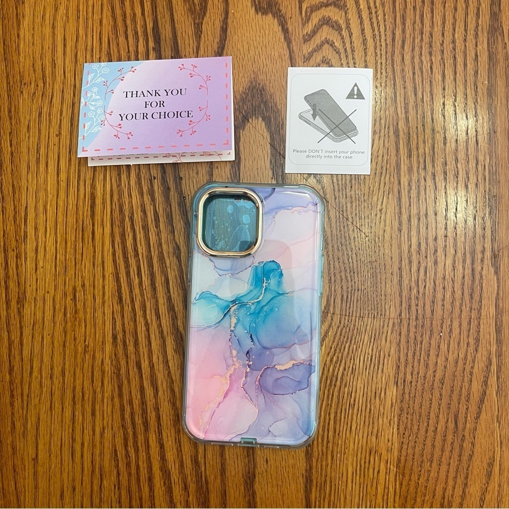 New iPhone 12 Pro Max Marble Phone Case w/ Screen Protector – Turquoise & Gold - Picture 3 of 11